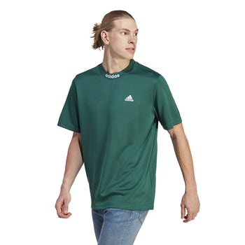 T-shirt verde da uomo con logo bianco sul colletto e sul petto adidas Mesh-Back, Abbigliamento Sport, SKU a722000360, Immagine 0